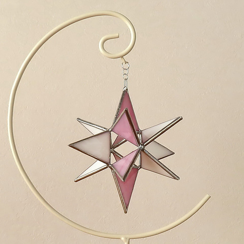 ゆらゆらスター・星のサンキャッチャー・ピンク×ホワイト・ステンド  