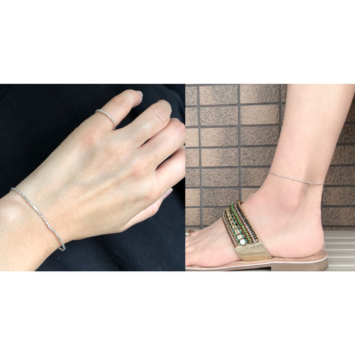 カレンシルバー多角形ビーズシンプルブレスレット 長さは