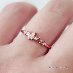 愛らしいデザインリング、ダイヤ入り、専門店より出品です。 MR230】PG 幸福を呼び寄せる 良縁 CZダイヤモンド蝶々のオープンリング