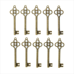 古董吊飾 10 件 ★鑰匙四葉形★Kinkobi 孔零件金屬吊飾 (cs09) 第4張的照片
