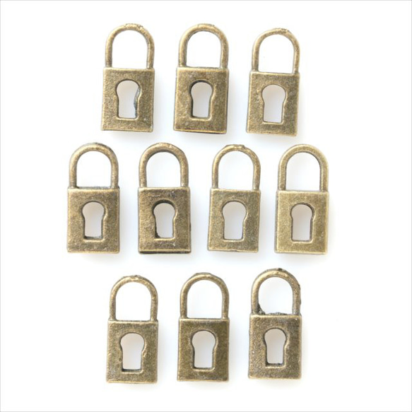 アンティーク チャーム 10個☆南京錠☆鍵 金古美 穴ありパーツ メタル  