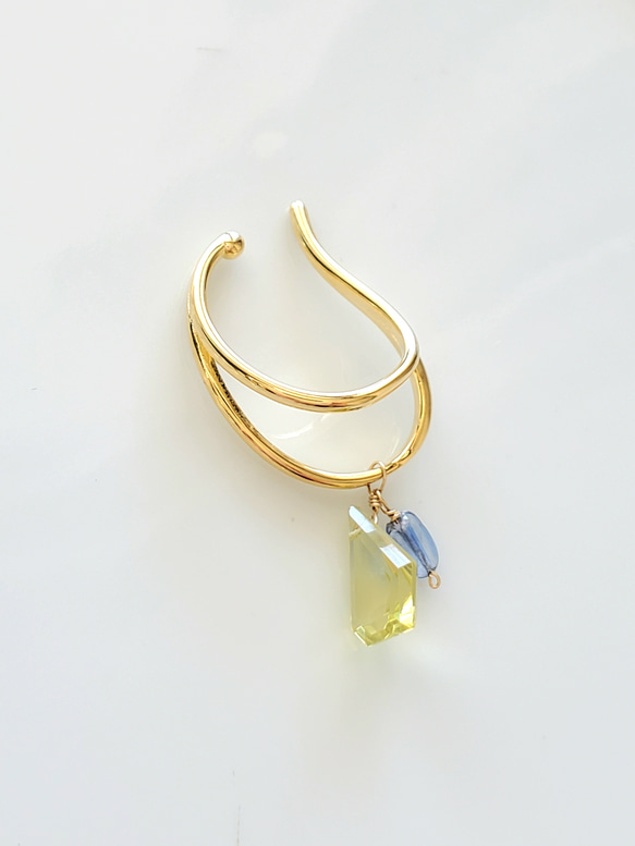 天然石 ~ 雙 ~ 檸檬石英 &amp; 藍晶石耳夾 (單耳/雙耳) 第2張的照片