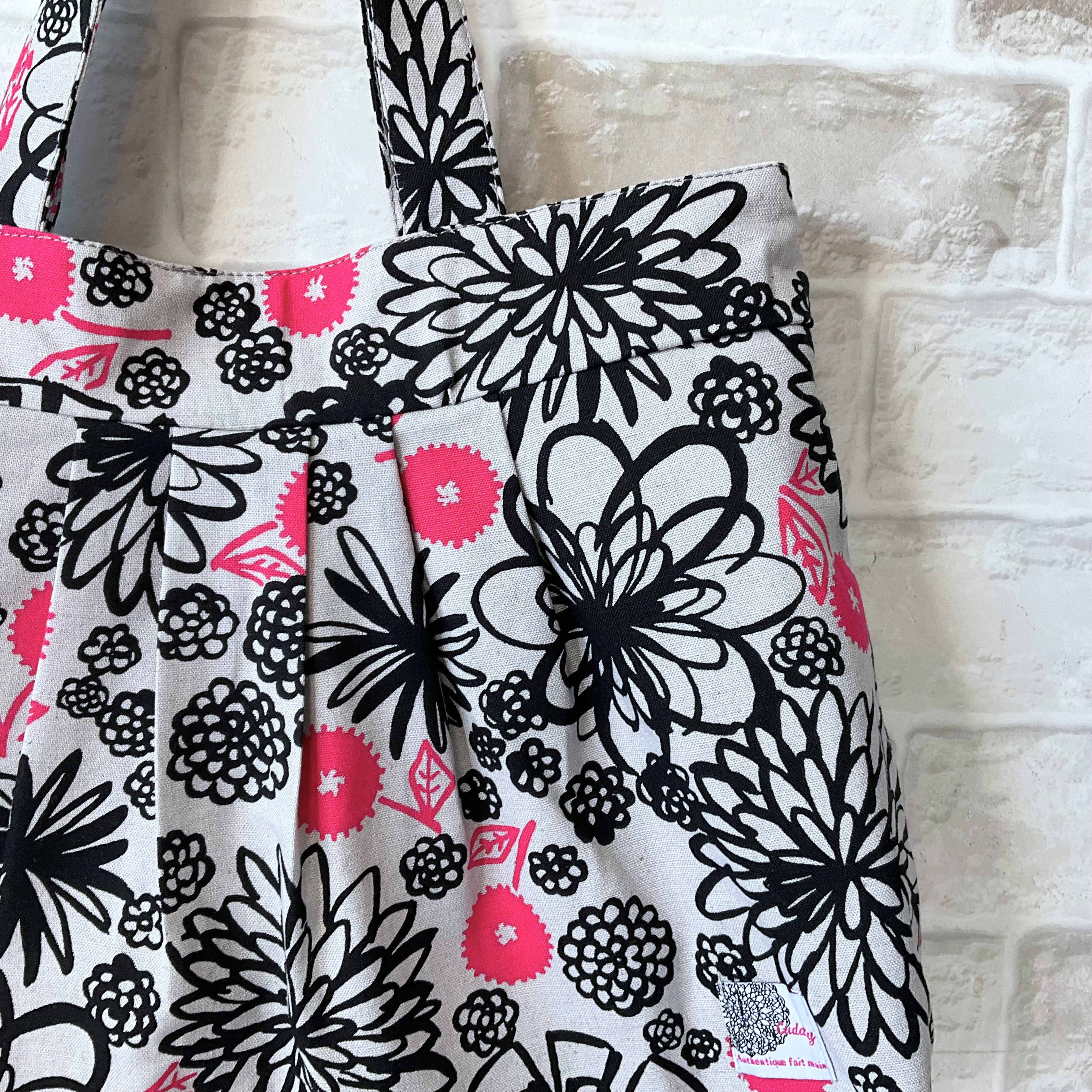 <ラスト1点再販なし>【Lサイズ】いろいろなお花　綿麻グラニーバッグ　グレー ＜A4サイズ入ります＞