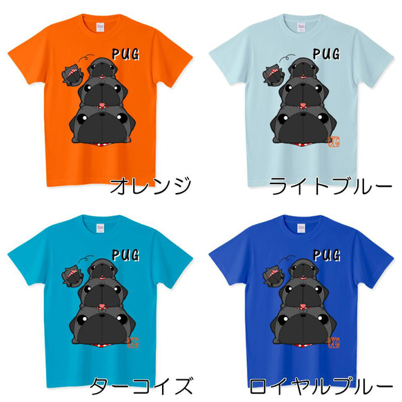 色・サイズ豊富 パグピラミッド（黒パグ）5.6オンスTシャツ（ぱぐ グッズ） 7枚目の画像