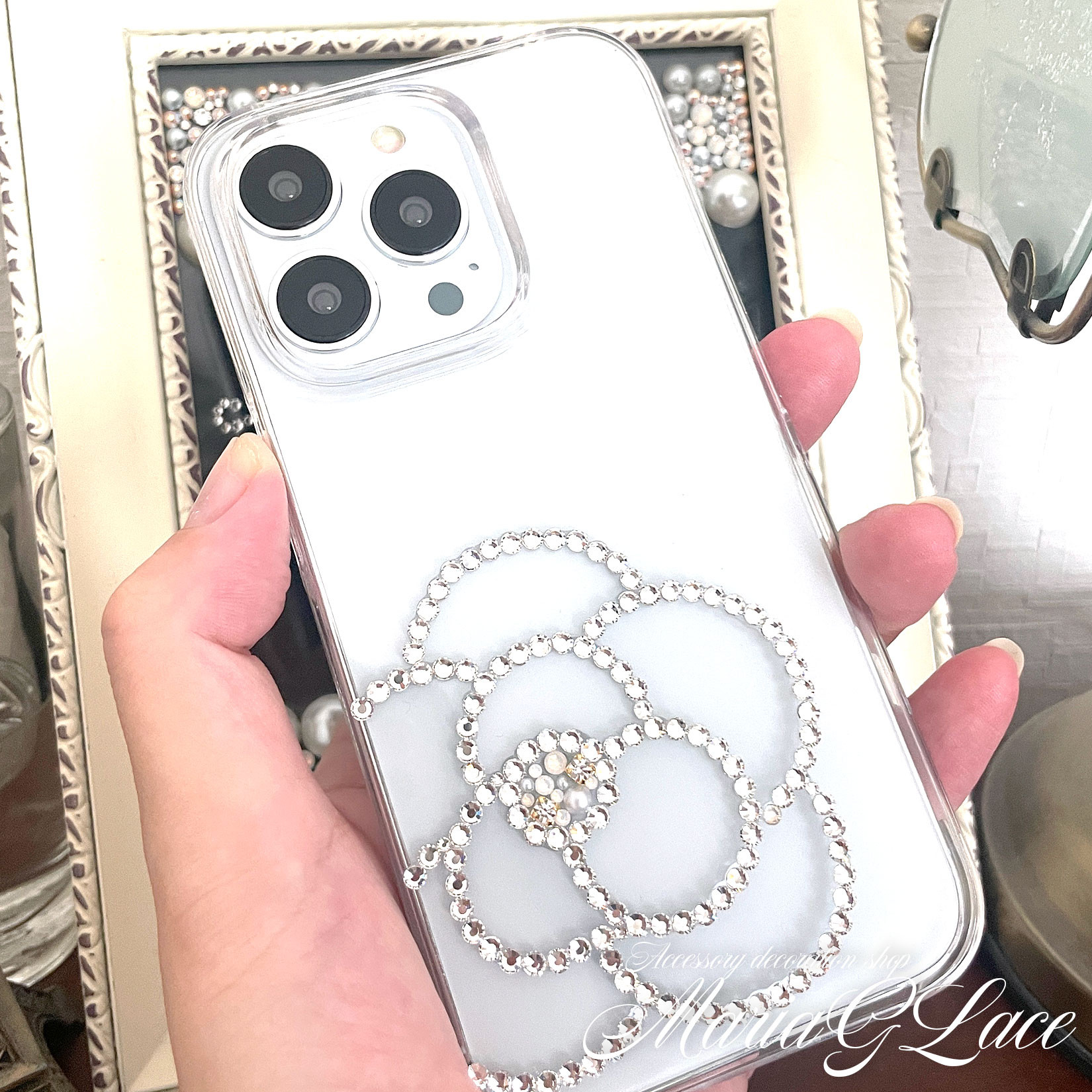 クリスタル BIGカメリア スマホケース iPhone16e iPhone16pro iphone15 iPhone14