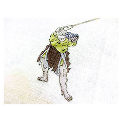 綿ハンカチ（絞り染）（剣士の戦い）（ベージュ色　白色） 4枚目の画像