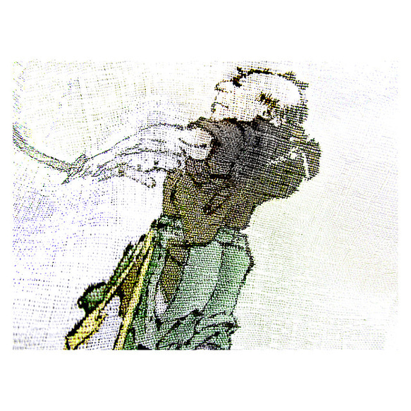 綿ハンカチ（絞り染）（剣士の戦い）（ベージュ色　白色） 5枚目の画像