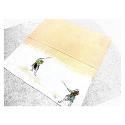 綿ハンカチ（絞り染）（剣士の戦い）（ベージュ色　白色） 3枚目の画像