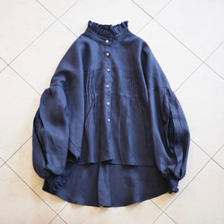 新色♪袖レース切替ふんわりリネンブラウス (オフ白･ベージュ･紺･黒) 8枚目の画像