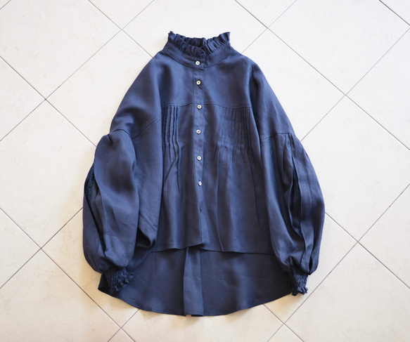 新色♪袖レース切替ふんわりリネンブラウス (オフ白･ベージュ･紺･黒) 8枚目の画像