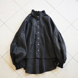新色♪袖レース切替ふんわりリネンブラウス (オフ白･ベージュ･紺･黒) 10枚目の画像