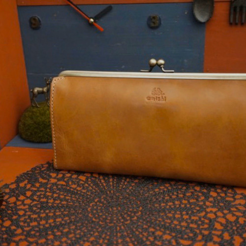 ☆新作☆がま口☆長財布☆キャメル☆レザー☆本革☆コインケース