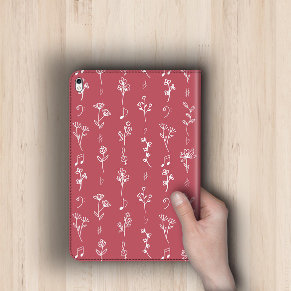 再販♪『可憐な手書きの野草花 苺色』花と音符シリーズvol.7　iPadケース　タブレット iPadmini6 いちご 5枚目の画像