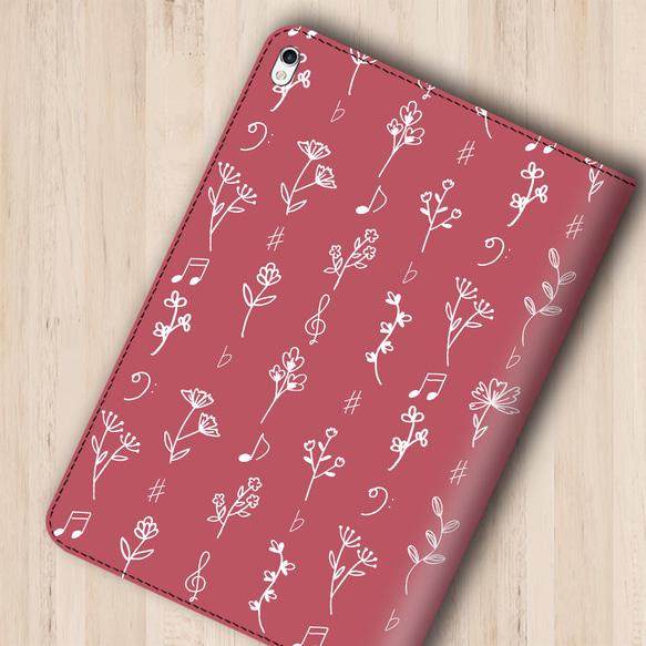 再販♪『可憐な手書きの野草花 苺色』花と音符シリーズvol.7　iPadケース　タブレット iPadmini6 いちご 2枚目の画像