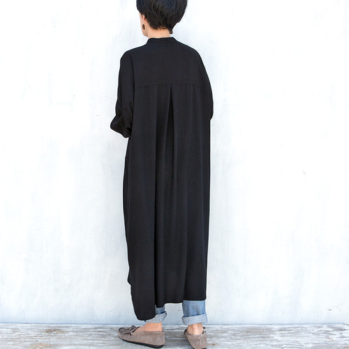 レーヨンスタンドカラーシャツワンピース（カーキグレー） ワンピース