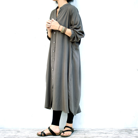 極美品＊Veritecoeur コットン　シャツ　ワンピース　長袖　グレー OUTLET】コットンガーゼロングシャツワンピース | COPINE