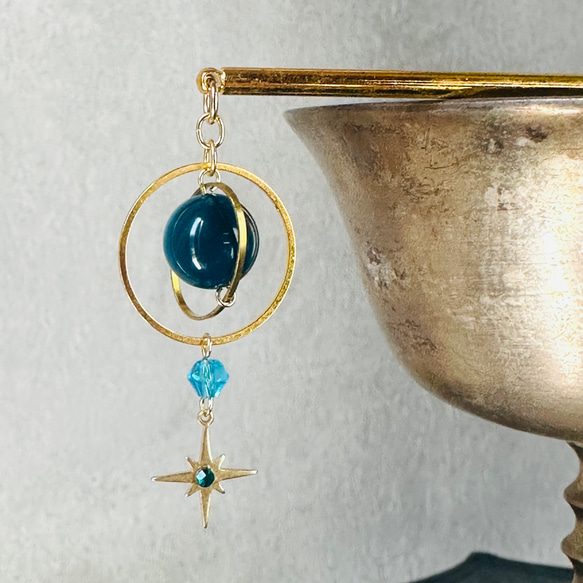 再販×49 天体観測 青瑪瑙 惑星 土星 かんざし かんざし 砂糖子☆珍し