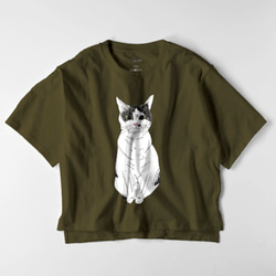 みーこ　おすわり　オーバーサイズTシャツ　猫　イラスト　ゆったり　ゆるかわ　白黒猫　保護猫　レディース 4枚目の画像