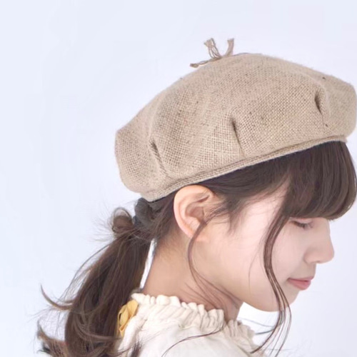 お出かけ朝のリボンベレー帽」 麻織リボン タック織タイプ 帽子 ベレー