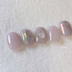 purple grey nail * ネイルチップ ニュアンスネイル オーロラネイル ちゅるんネイル 透明感ネイル 2枚目の画像