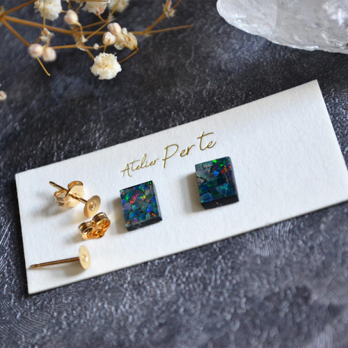 14kgf モザイクストーンピアスイヤリング