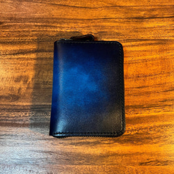 革の手染め-ラウンドファスナー財布 / ブルー（青+紺） 8枚目の画像
