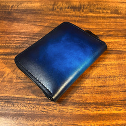 革の手染め-ラウンドファスナー財布 / ブルー（青+紺） 10枚目の画像