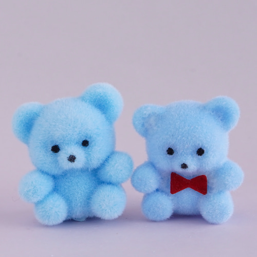 1個)フロッキー くまちゃん*水色 (オプションでヒートン装着し 1個)フロッキー くまちゃん*水色 (オプションでヒートン装着し