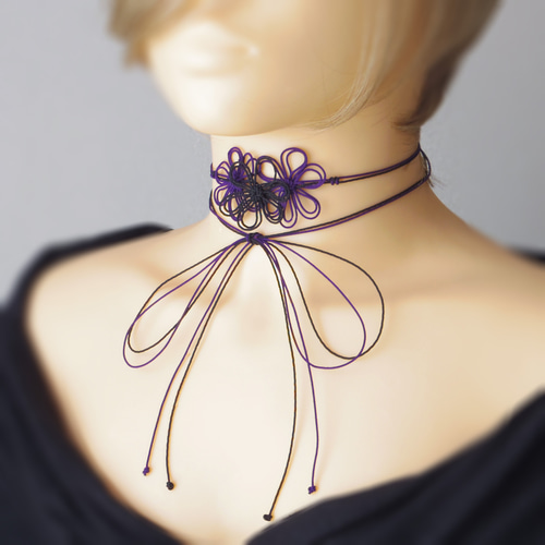 チョーカー「ツヤトシジマ」（黒×紫） チョーカー nuta design 通販