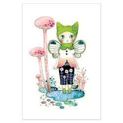 選べるポストカードセット／4枚セット『No.264 萌緑のフードの猫Ⅱ』 1枚目の画像