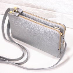 ★手工製作★日本製造★真皮★錢包袋★小背包★L 型拉鍊★斜背包★銀色★智慧型手機 第8張的照片