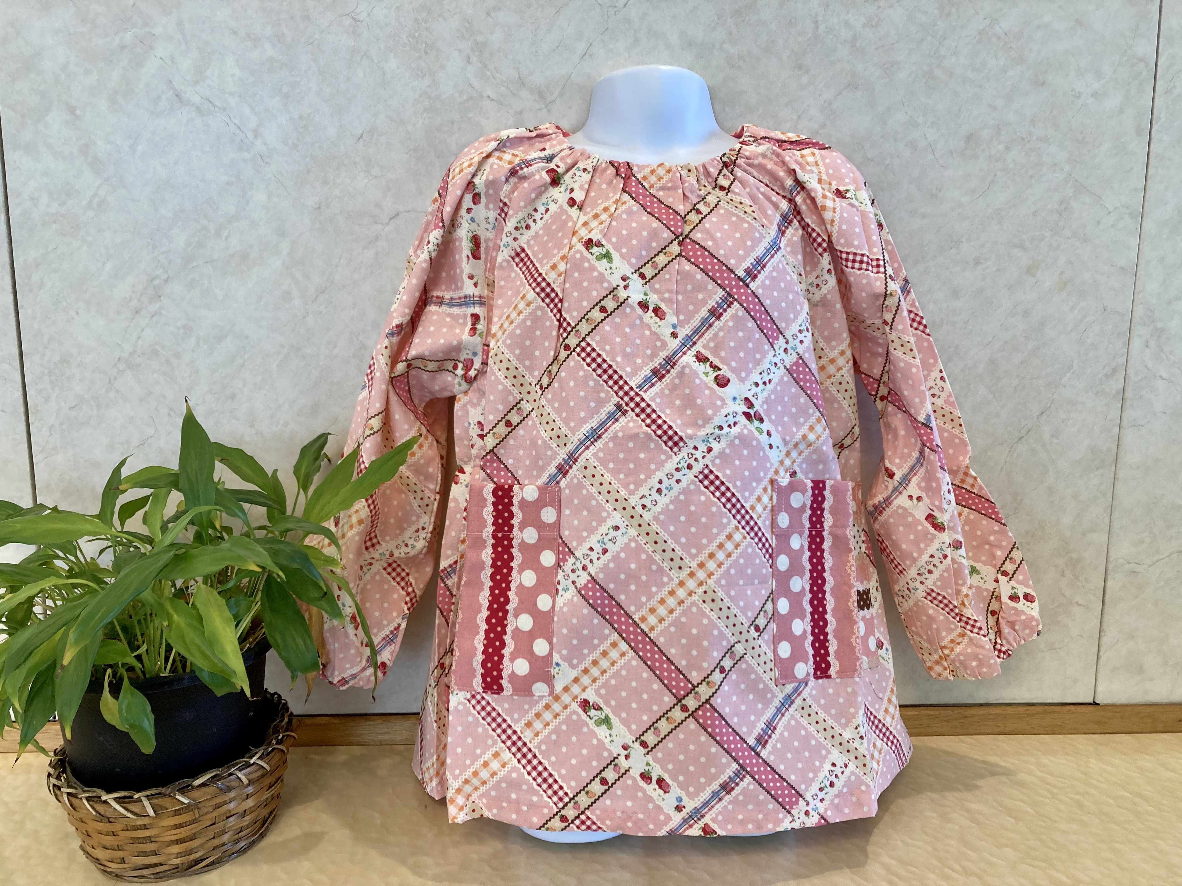 女の子　スモック　110 花柄　ミント　ピンク 女の子スモック110 花柄ミントピンク