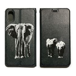 iPhone全機種対応 名入れ無料 ゾウの親子の帯なし手帳型スマホケース iPhone Android対応 4枚目の画像