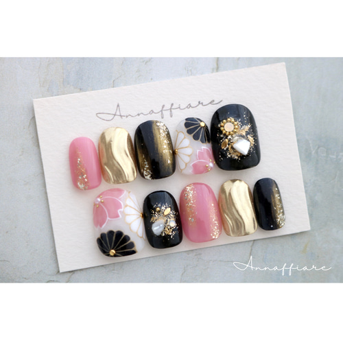 No.017】ネイルチップ♡成人式・和柄・お花・前撮り【ロング料金込】