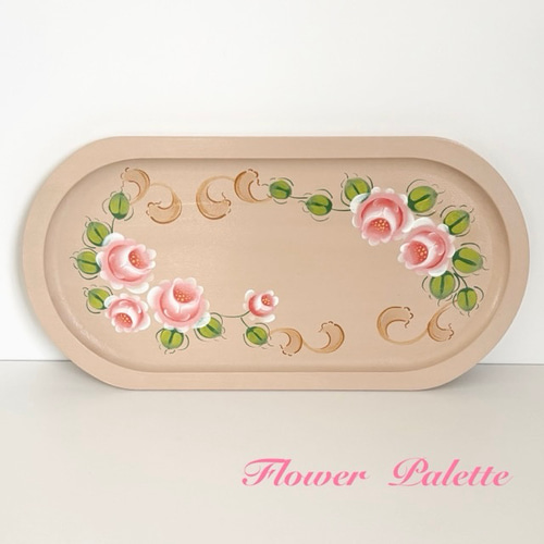 トールペイント作品 花柄木製トレイ 【公式通販】