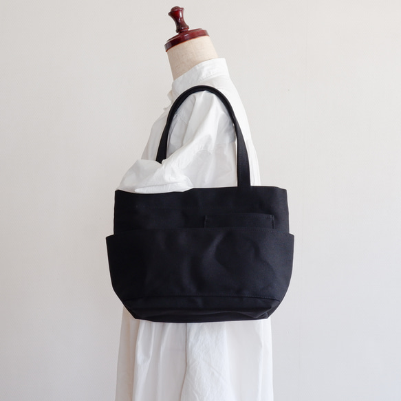   ブラックトートバッグ ダブルポケットミニトート 黒 / 8号帆布 トートバッグ aoya bags 通販