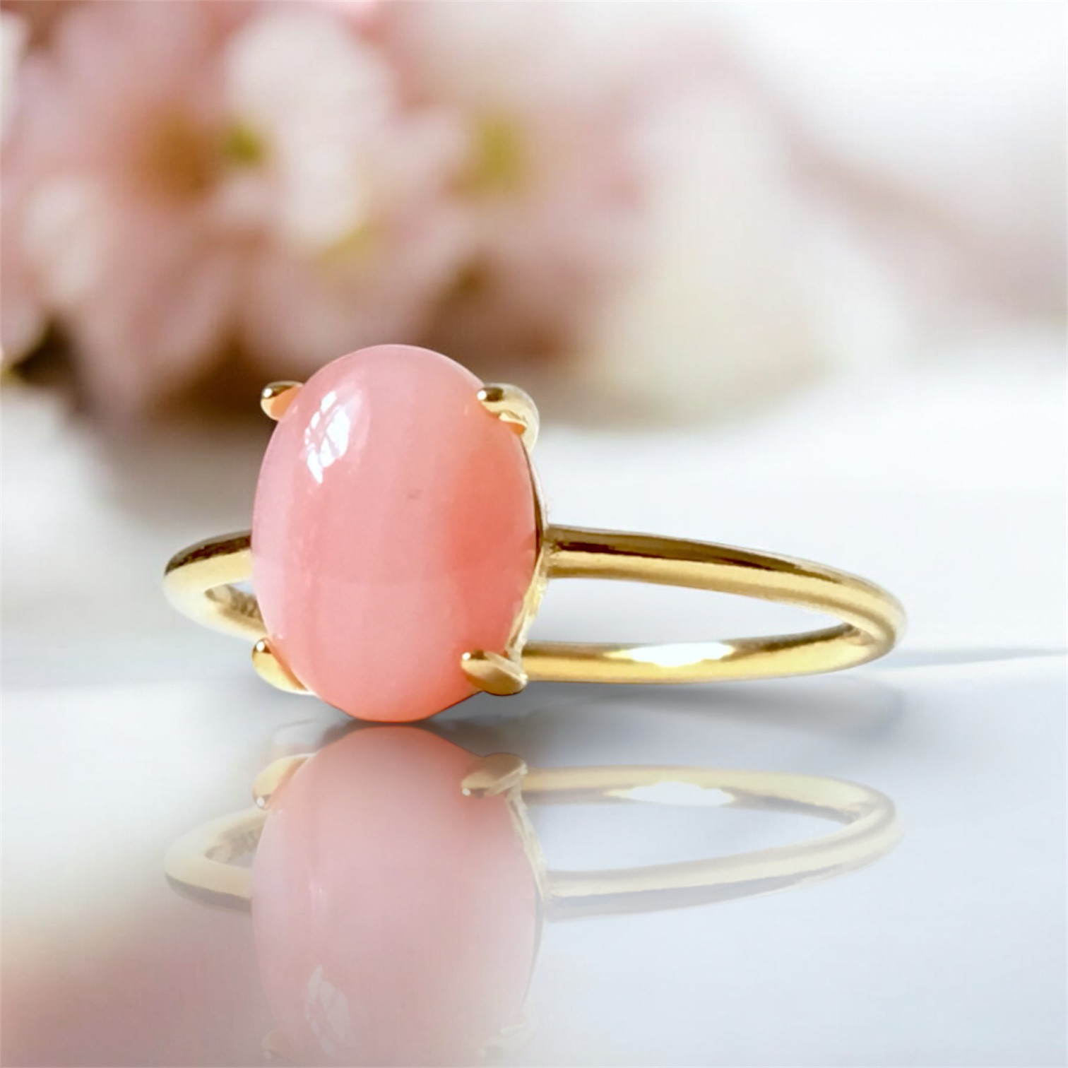 【特集掲載作品】淡く艶めく･:*ピンクオパール リング｜10月誕生石｜silver925 18kgp