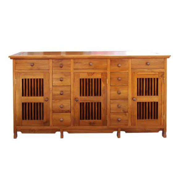 引出しいっぱいの大きなキャビネット チーク素材 13D サイドボード