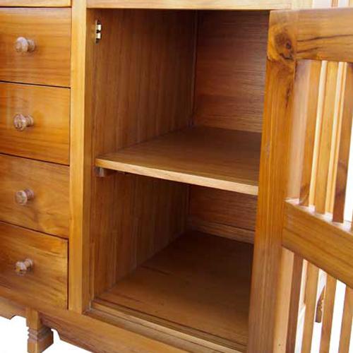 引出しいっぱいの大きなキャビネット チーク素材 13D サイドボード