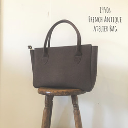 1950年代法國古董工作室包皮包手提包牛皮灰棕色 第1張的照片