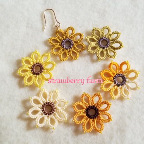 ひまわりピアス/イヤリング(タティングレース) ピアス（フック