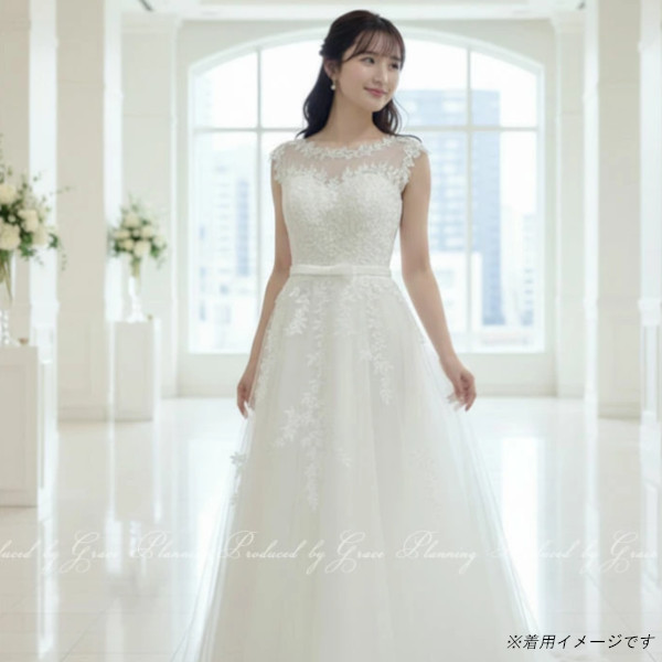 ウェディングドレス ノースリーブ Aライン 刺繍 リボン 花嫁 前撮り二次会 結婚式 演奏会 8873