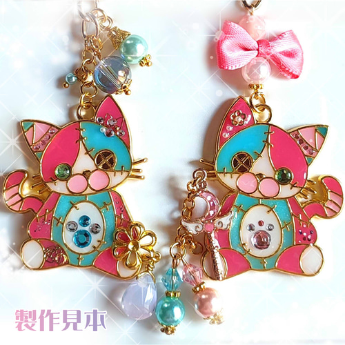 受注生産】ハンドメイド/レジンアクセサリー/ツギハギネコ猫