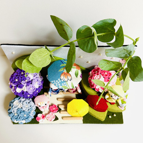 ちりめん細工　紫陽花の下げ飾り　marikomama5.5 ちりめん細工 紫陽花の下げ飾り marikomama5.5 ちりめん細工