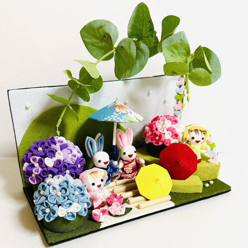 ちりめん細工　紫陽花の下げ飾り　marikomama5.5 ちりめん細工 紫陽花の下げ飾り marikomama5.5 下げ飾り -紫陽花