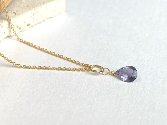 【天然石チャーム】宝石質アイオライト 14kgf/Silver925　1個  ハンドメイド素材 2枚目の画像