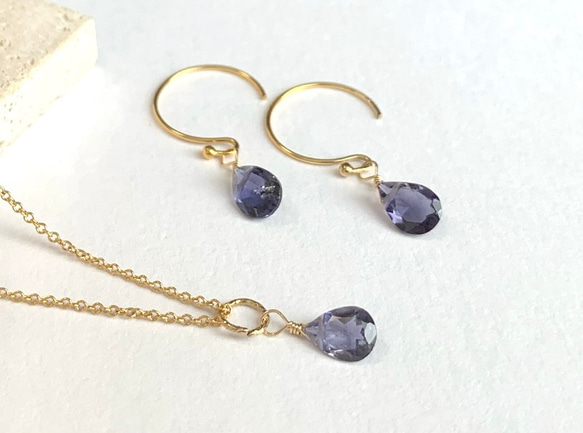 【天然石チャーム】宝石質アイオライト 14kgf/Silver925　1個  ハンドメイド素材 5枚目の画像