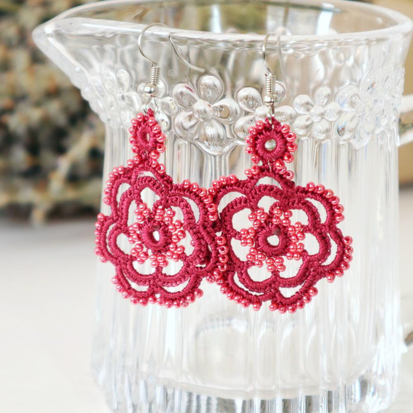 OYA crochet earrings [ROSE] Rose Pink 第1張的照片