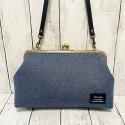 リボンねこ柄 がま口バッグ ショルダー紐付き ハンドメイド