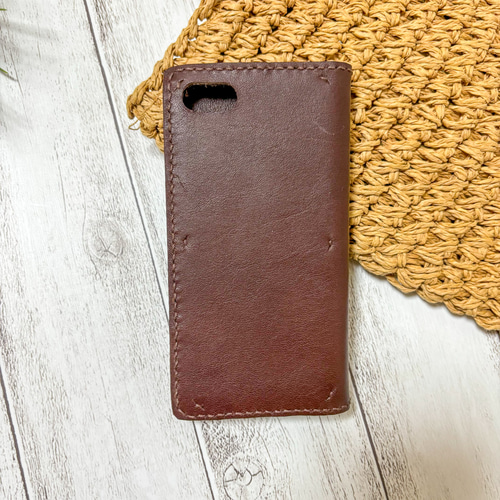 iPhoneケース レザークラフト ハンドメイド 二つ折り ターコイズ